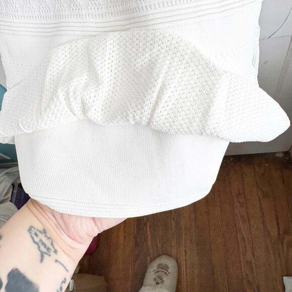 Eliza J Pointelle Knit Ruffle Hem Dress Ivory Petite Size Small NEW Textured - Picture 9 of 16